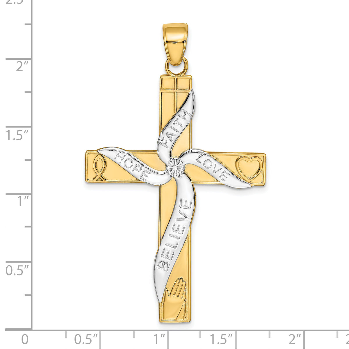 14K w/Rhodium HOPE FAITH LOVE BELIEVE Cross Pendant-K3677