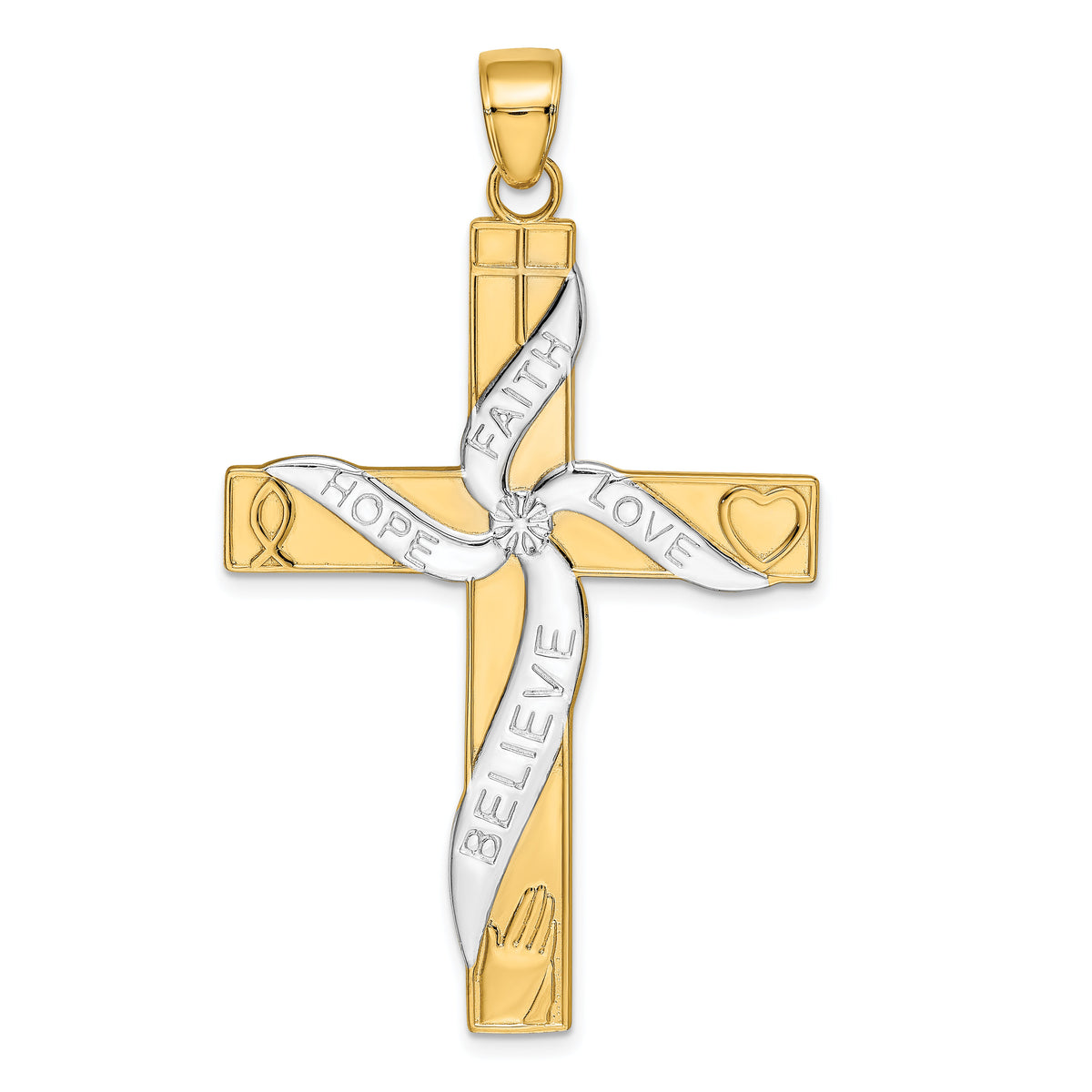 14K w/Rhodium HOPE FAITH LOVE BELIEVE Cross Pendant-K3677