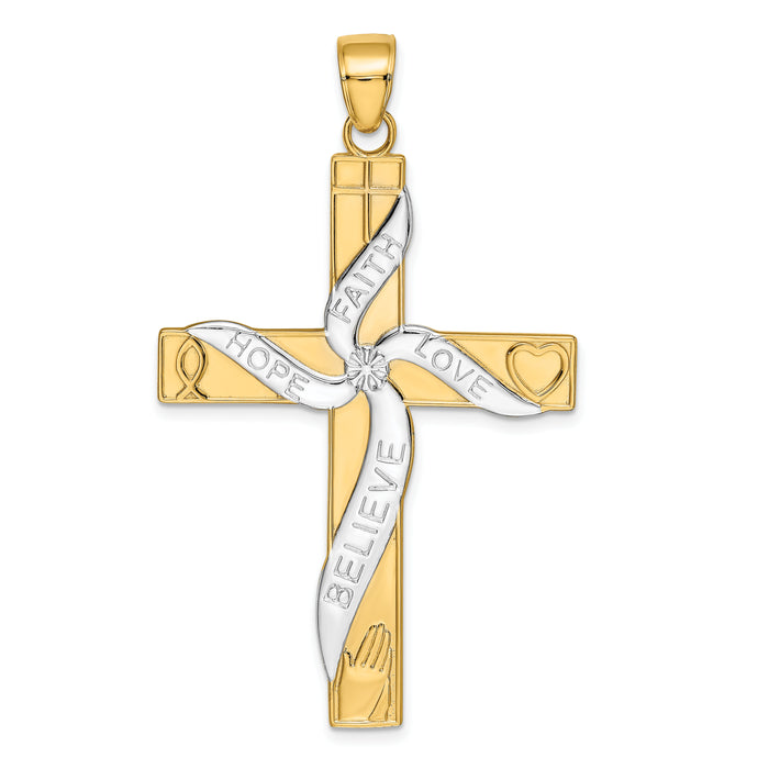 14K w/Rhodium HOPE FAITH LOVE BELIEVE Cross Pendant-K3677