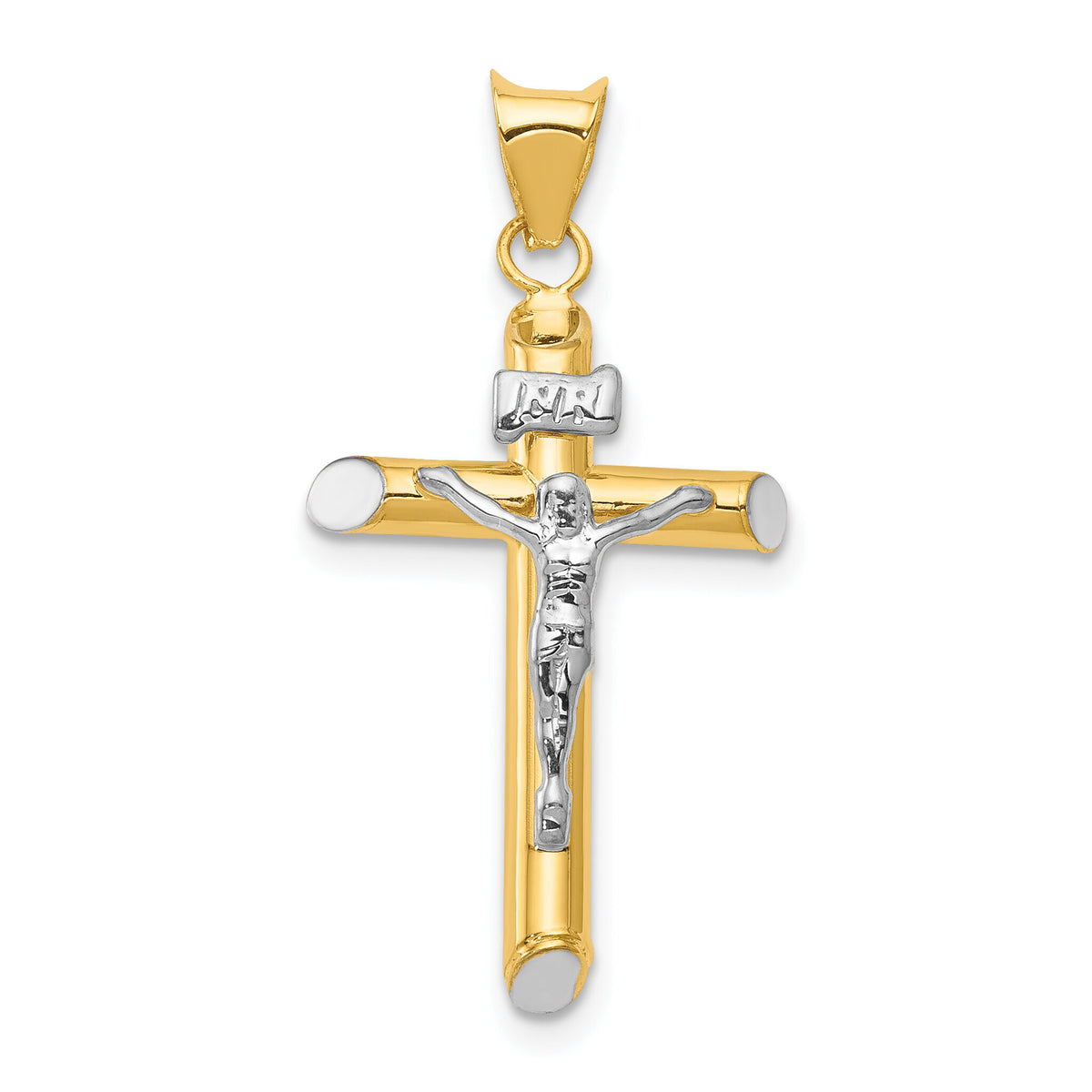 14K Two-Tone w/Rhodium Inri Crucifix Pendant-K3722