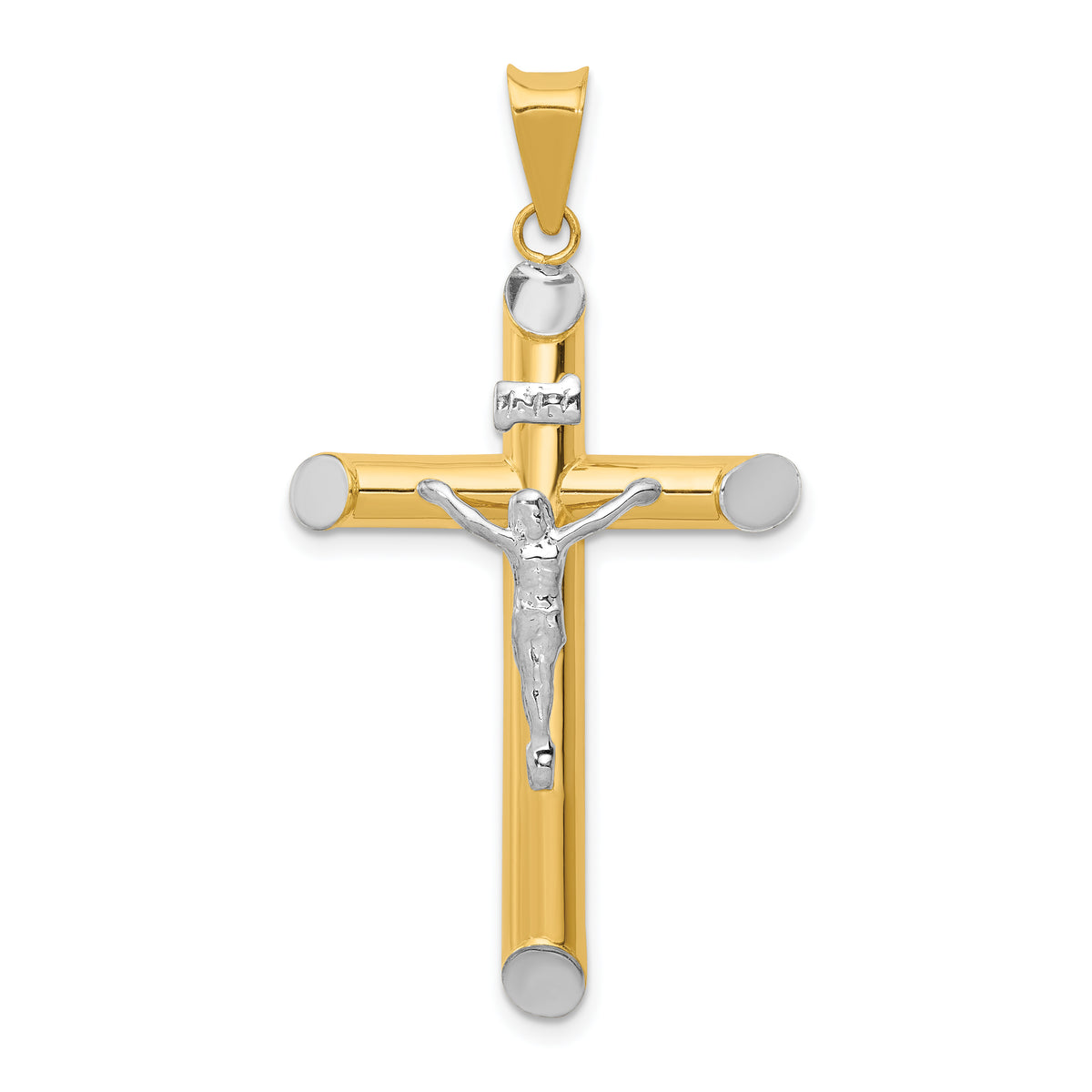 14K Two-Tone w/Rhodium Inri Crucifix Pendant-K3723