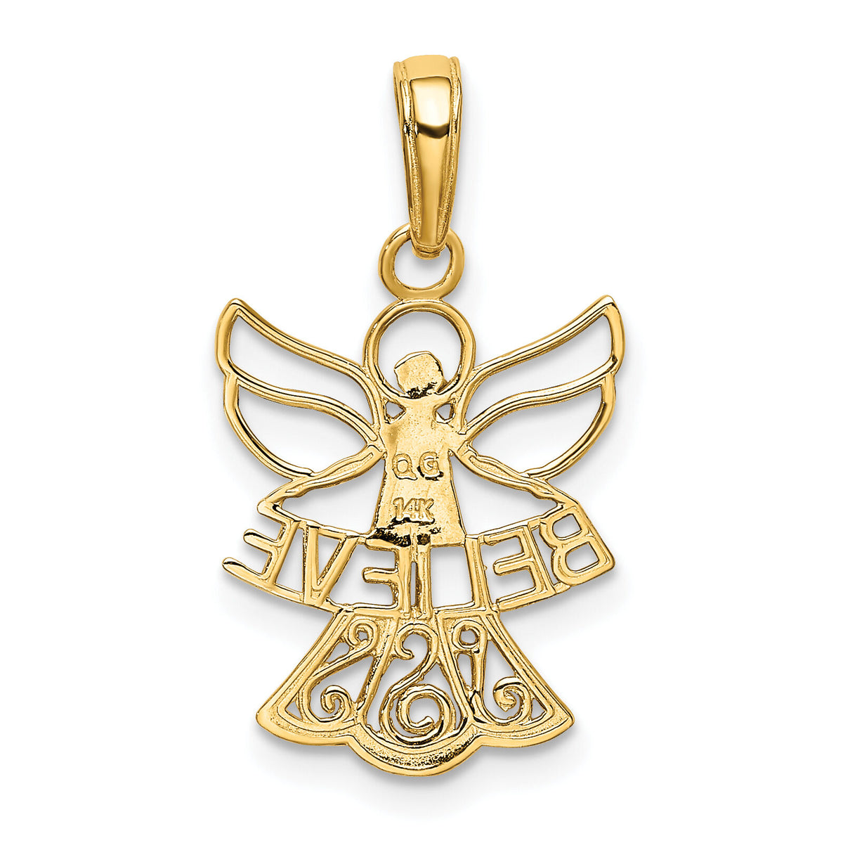 14K W/Rhodium BELIEVE Angel Pendant-K3749