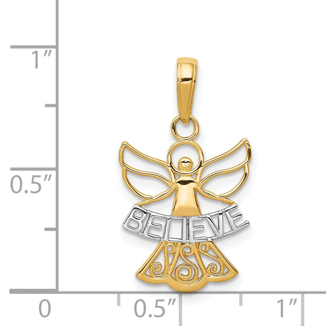 14K W/Rhodium BELIEVE Angel Pendant-K3749