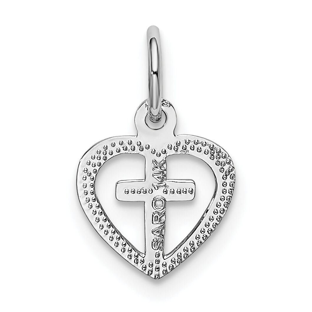 14k White Gold Cross in Heart Charm-K384