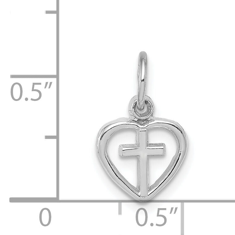 14k White Gold Cross in Heart Charm-K384