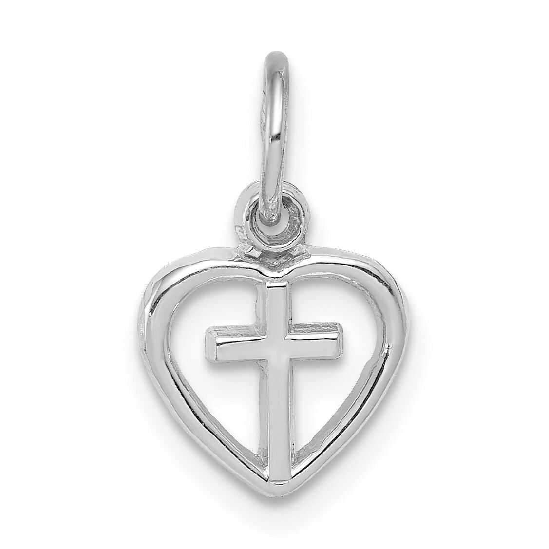 14k White Gold Cross in Heart Charm-K384