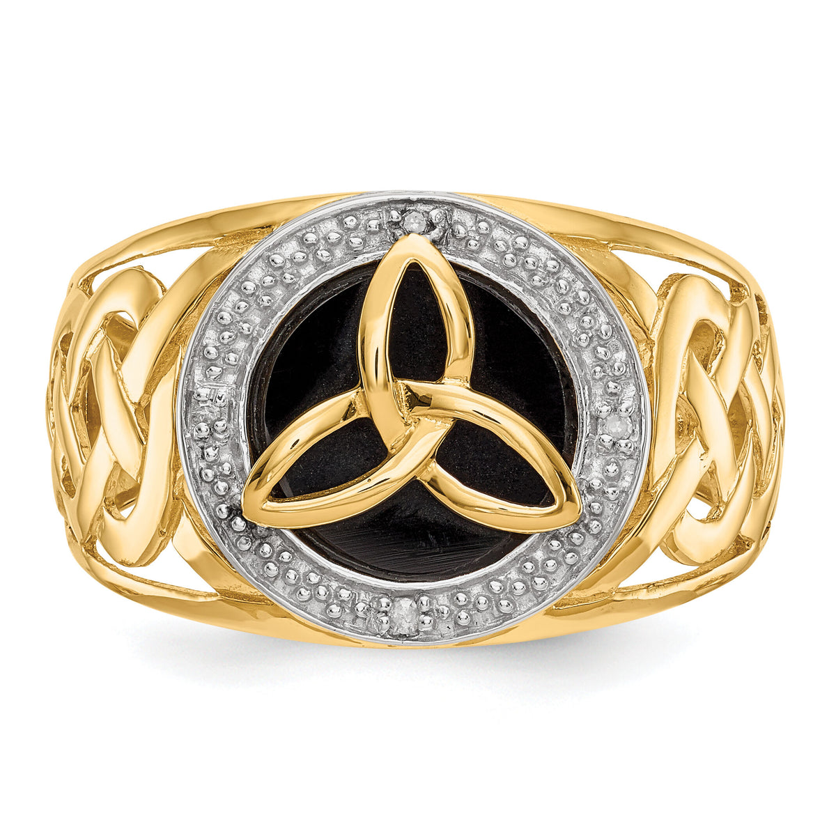 14k and Rhodium Onyx Diamond Trinity Ring-K3857