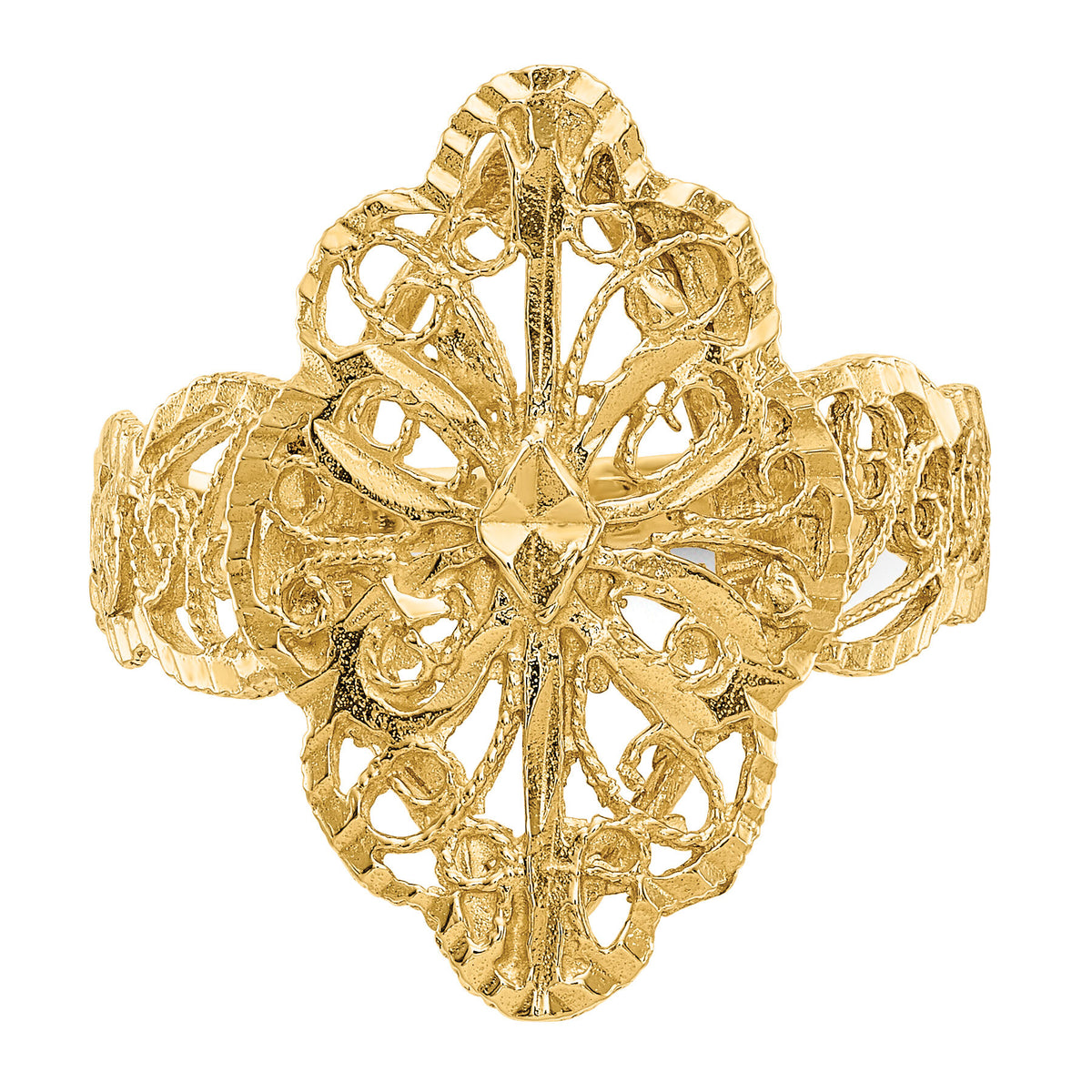 14K Diamond Cut Filigree Ring-K3880