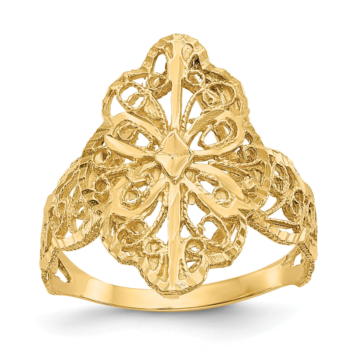 14K Diamond Cut Filigree Ring-K3880