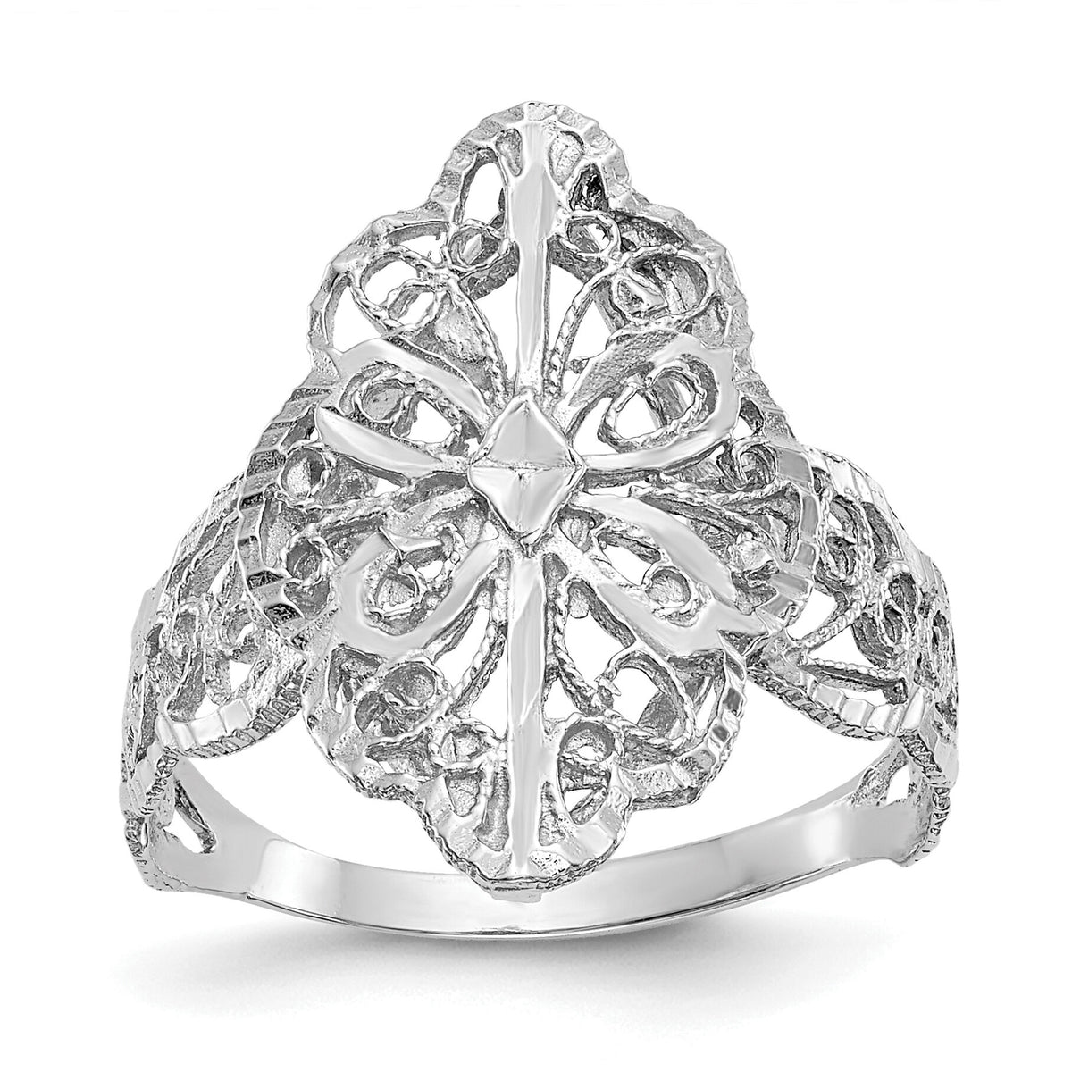 14K White Gold Diamond Cut Filigree Ring-K3880W