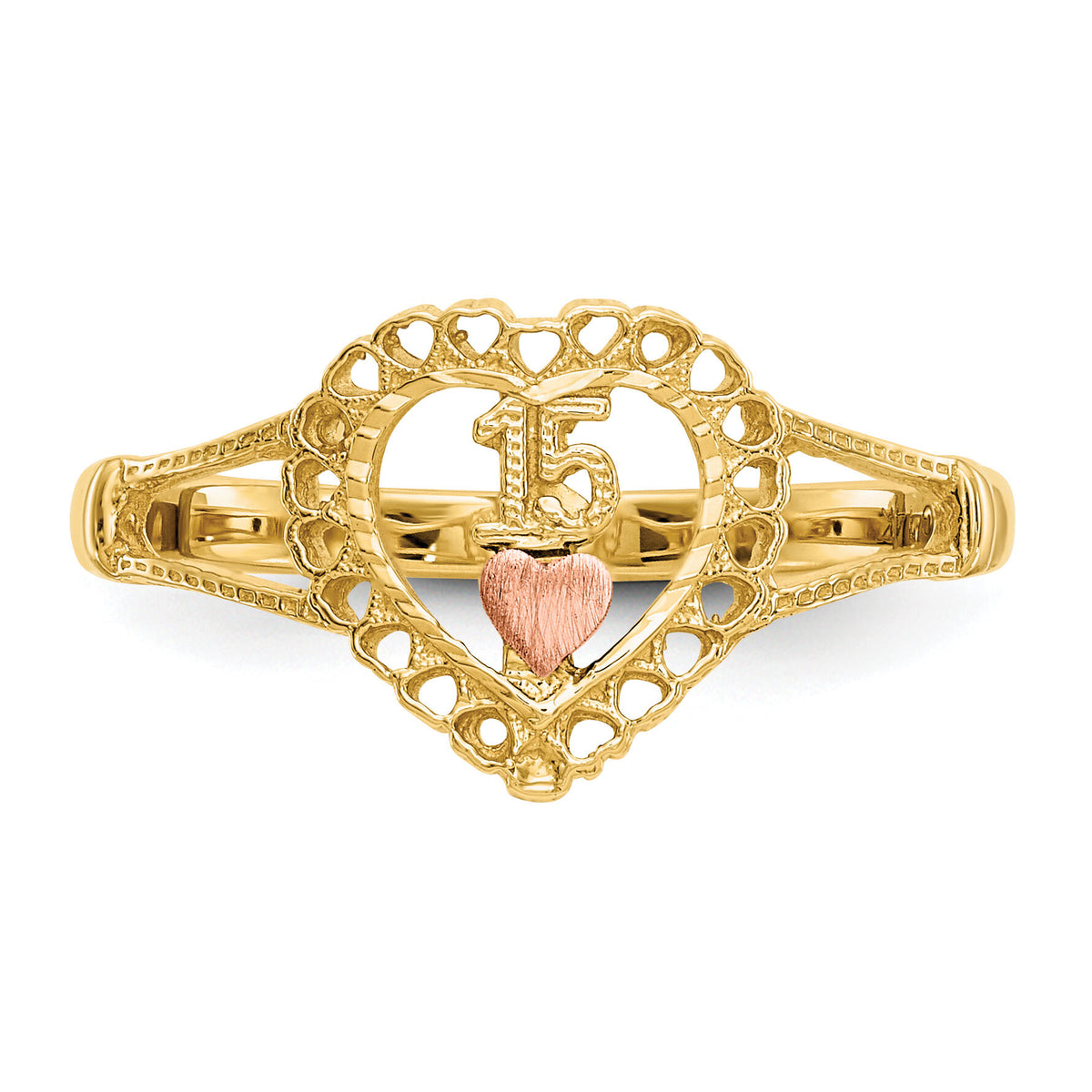 14K Two-tone 15 Heart Ring-K3883