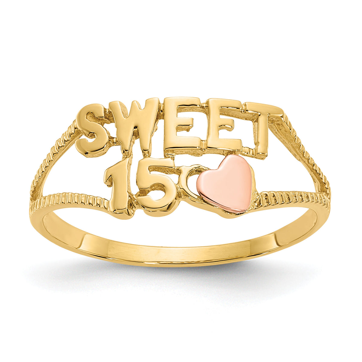 14K Two-tone Sweet 15 Heart Ring-K3884