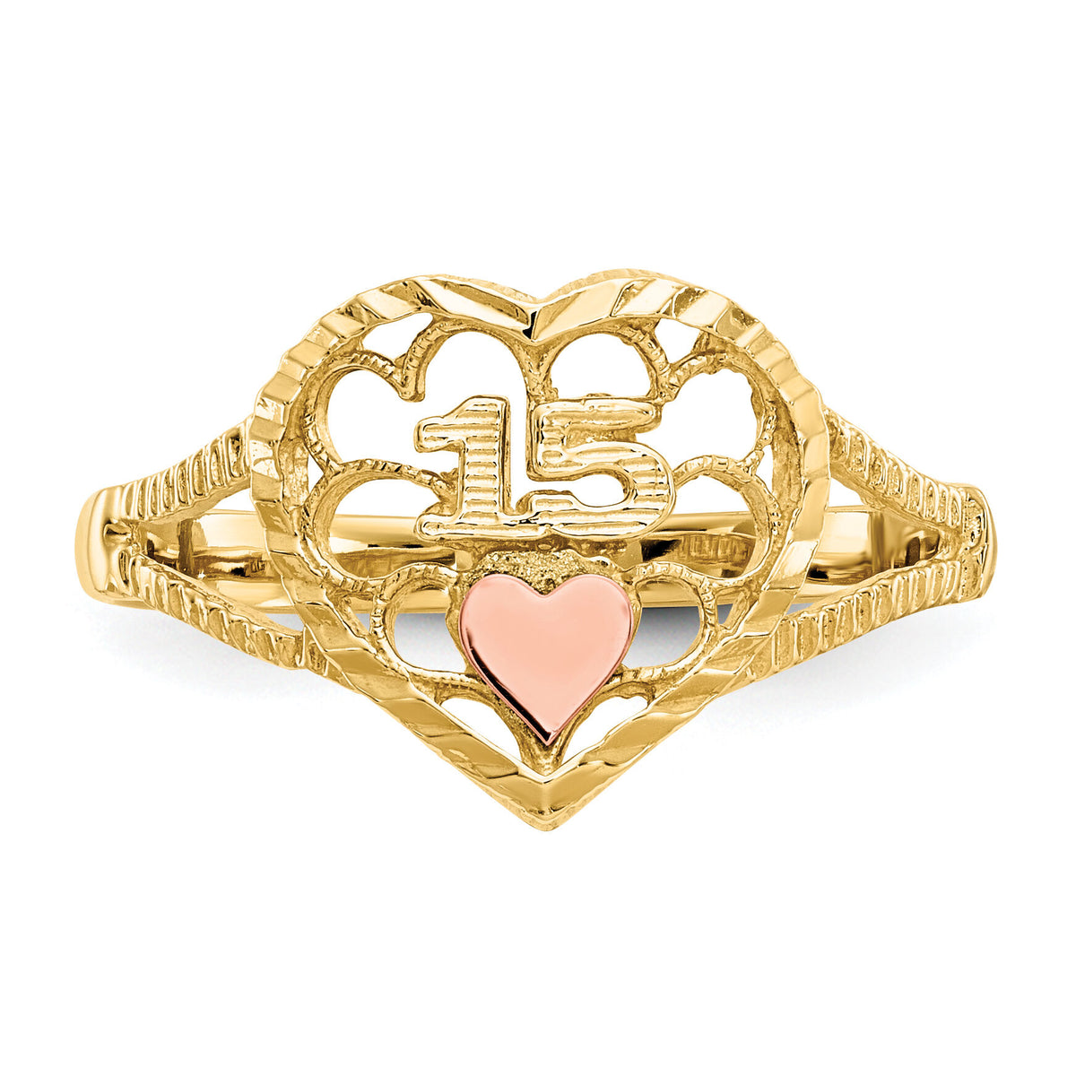 14K Two-tone Diamond Cut 15 Heart Ring-K3886