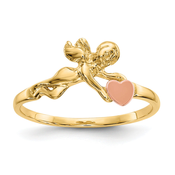14K Two-tone Angel & Satin Heart Ring-K3891
