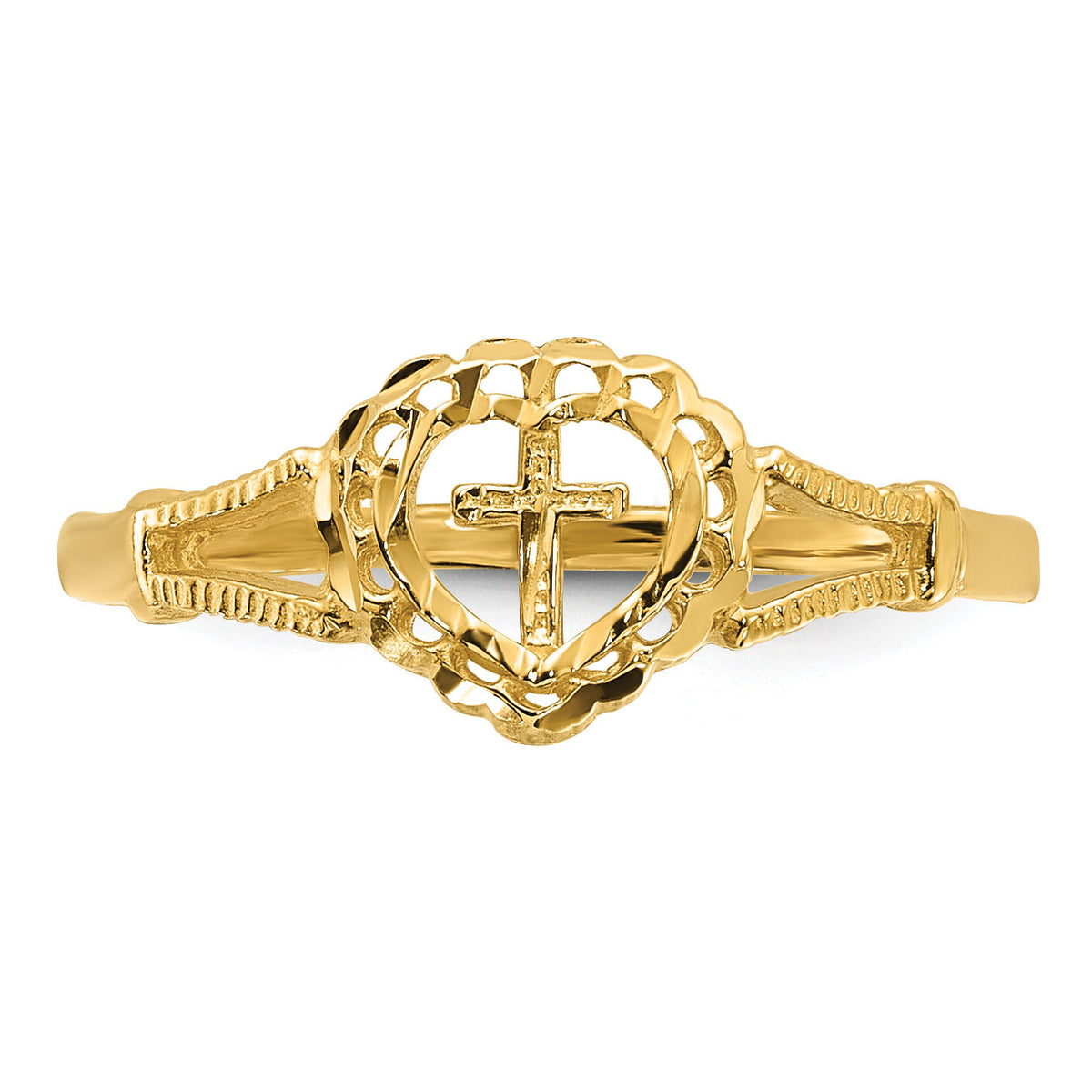 14K Diamond-Cut Childs Heart & Cross Ring-K3936