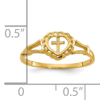 14K Diamond-Cut Childs Heart & Cross Ring-K3936