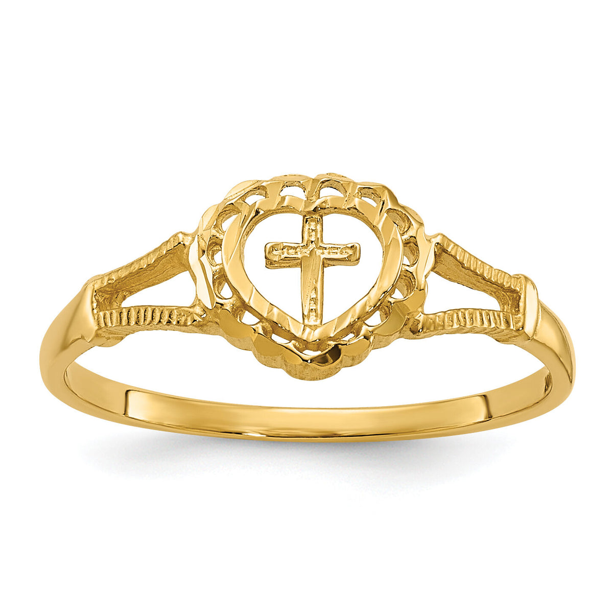 14K Diamond-Cut Childs Heart & Cross Ring-K3936