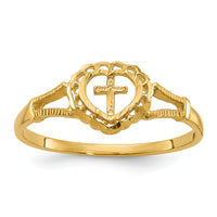 14K Diamond-Cut Childs Heart & Cross Ring-K3936