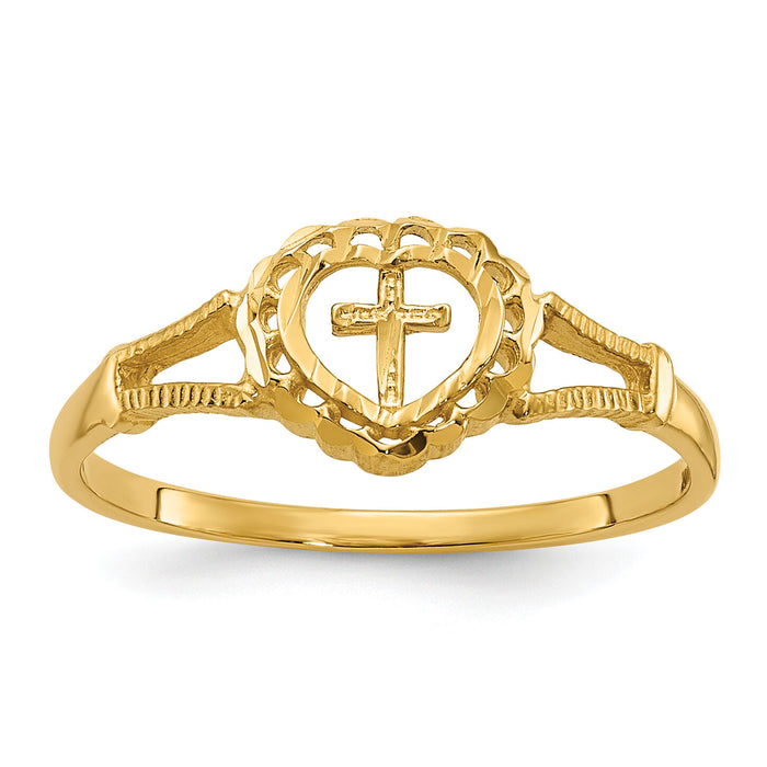 14K Diamond-Cut Childs Heart & Cross Ring-K3936