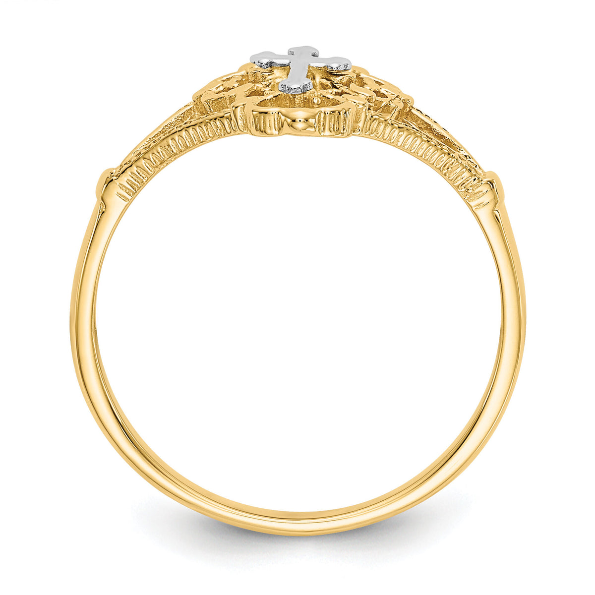14K Two-tone Diamond Cut Cross Ring-K3939