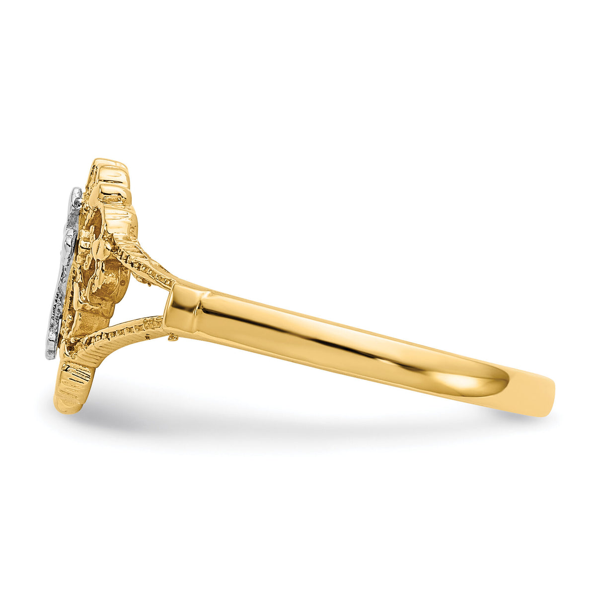 14K Two-tone Diamond Cut Cross Ring-K3939