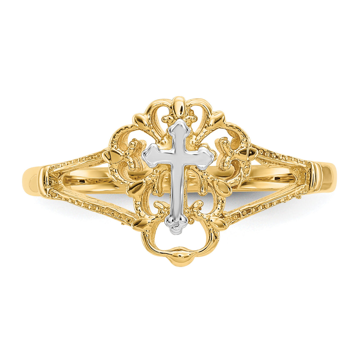 14K Two-tone Diamond Cut Cross Ring-K3939