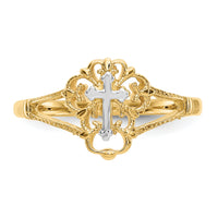 14K Two-tone Diamond Cut Cross Ring-K3939