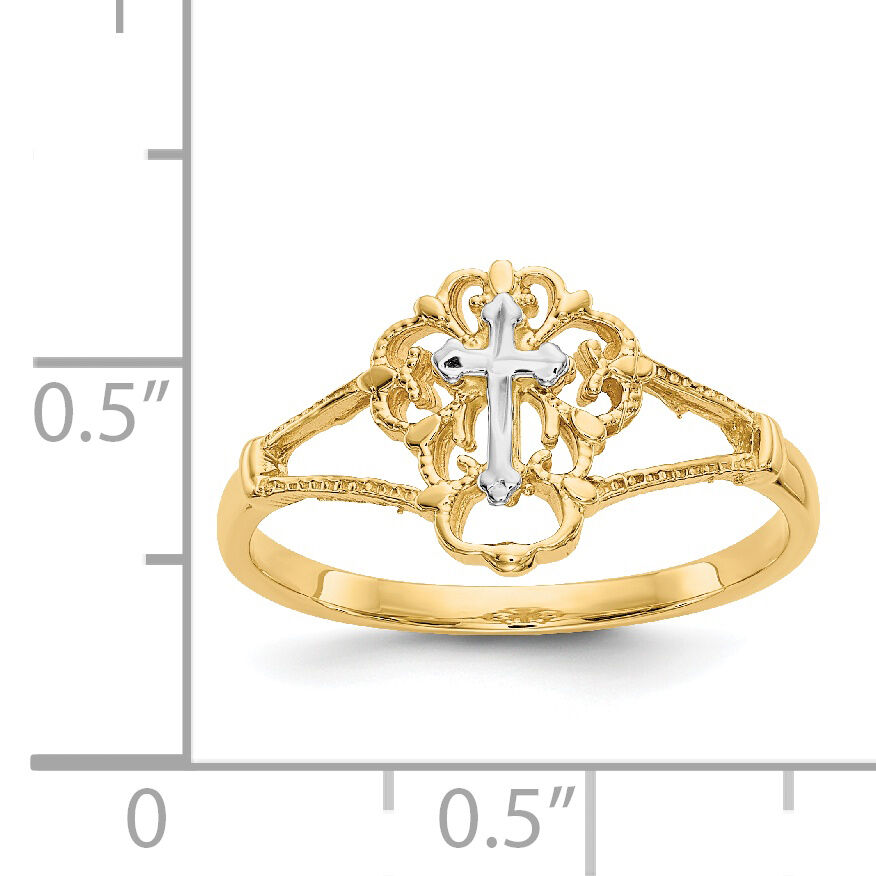 14K Two-tone Diamond Cut Cross Ring-K3939