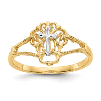 14K Two-tone Diamond Cut Cross Ring-K3939