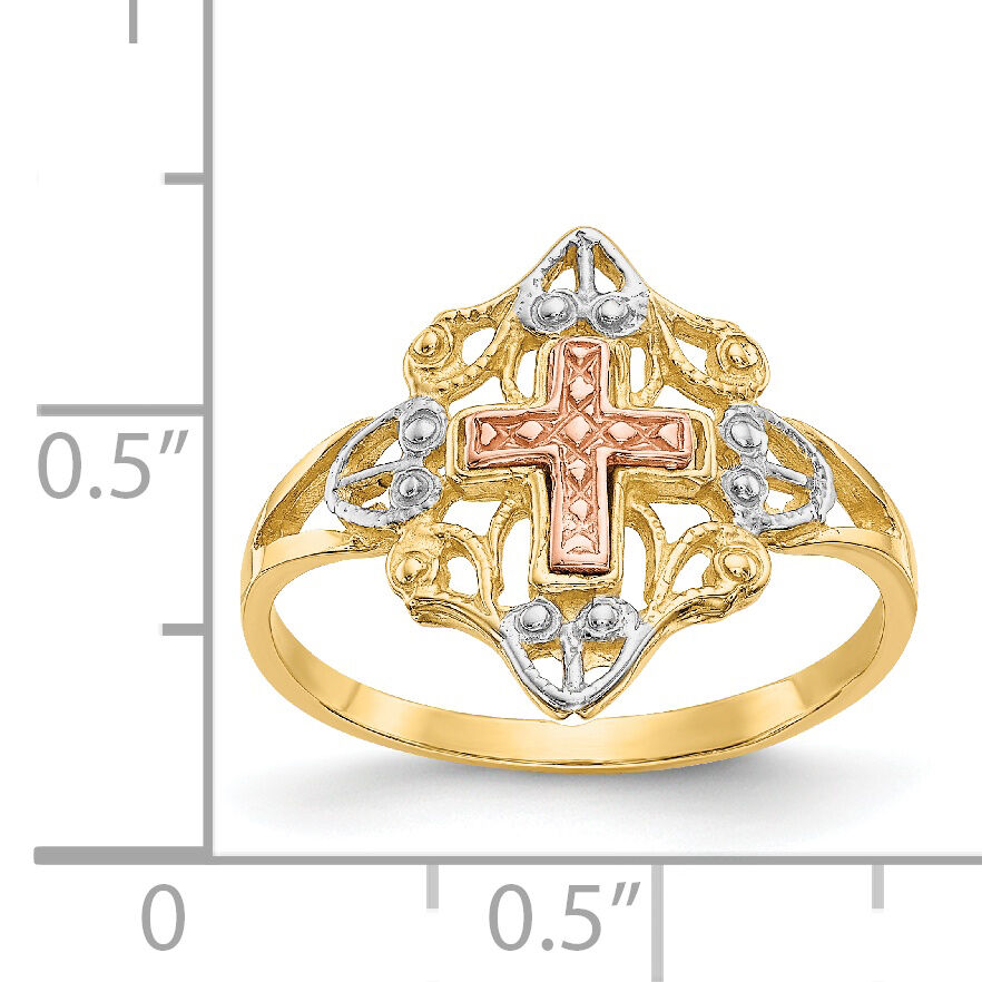 14K Two-tone w/White Rhodium Cross Ring-K3944