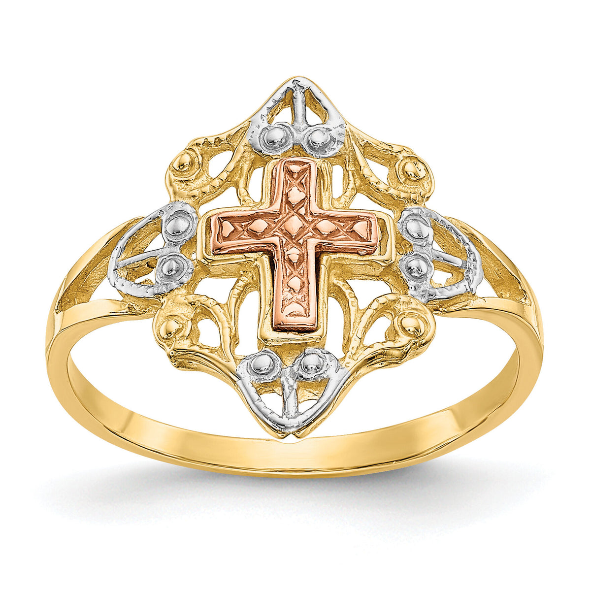 14K Two-tone w/White Rhodium Cross Ring-K3944