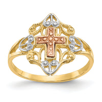 14K Two-tone w/White Rhodium Cross Ring-K3944