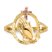 14K Two-tone Diamond Cut Praying Hands Cross Ring-K3965