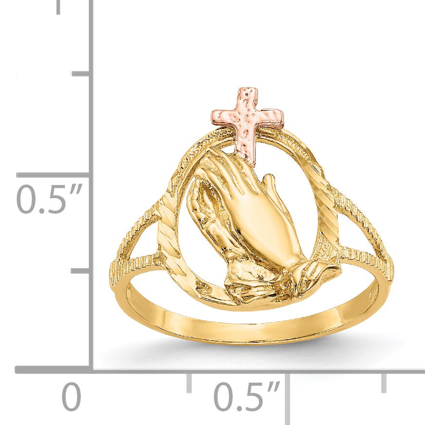 14K Two-tone Diamond Cut Praying Hands Cross Ring-K3965