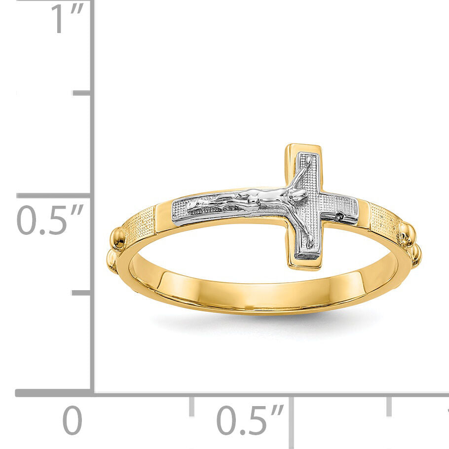 14K Two-tone Crucifix Rosary Ring-K3967