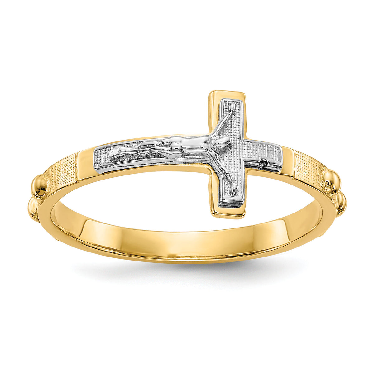 14K Two-tone Crucifix Rosary Ring-K3967