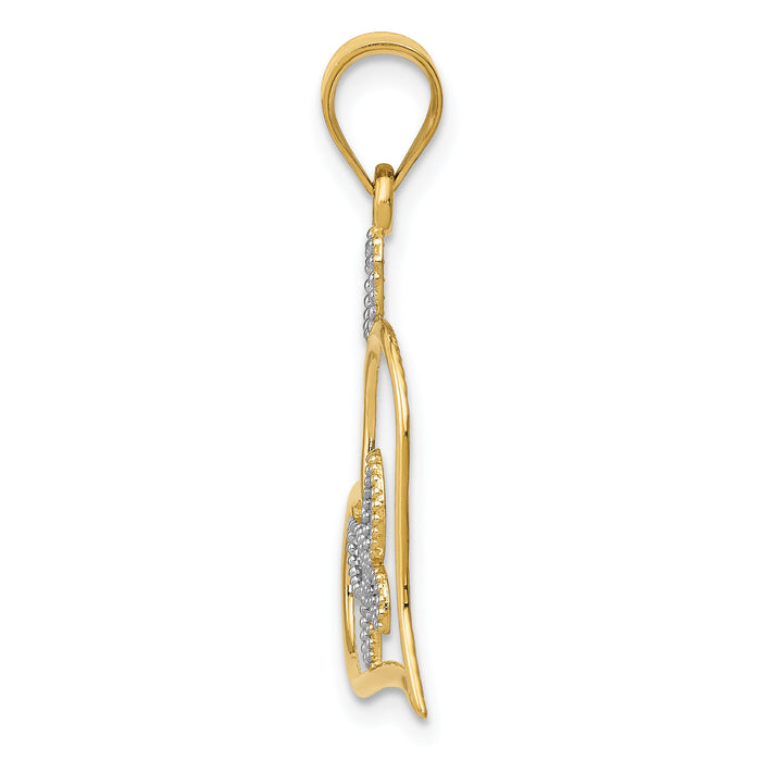14k and White Rhodium Butterfly in Heart Pendant-K3979