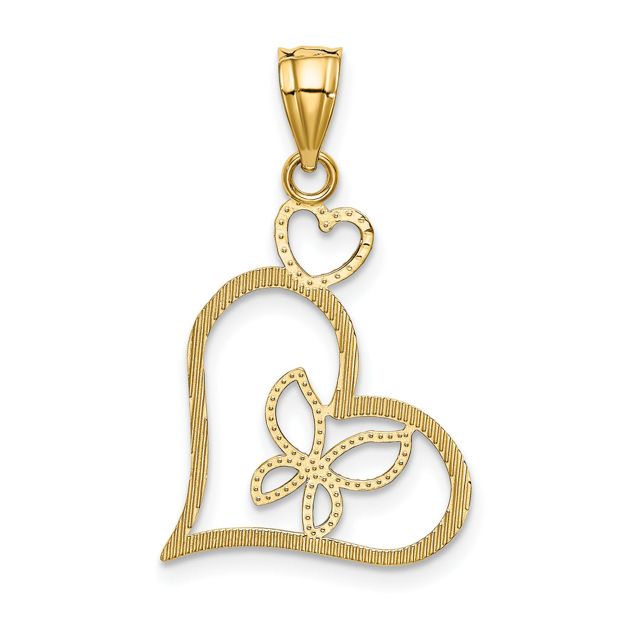 14k and White Rhodium Butterfly in Heart Pendant-K3979