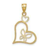 14k and White Rhodium Butterfly in Heart Pendant-K3979