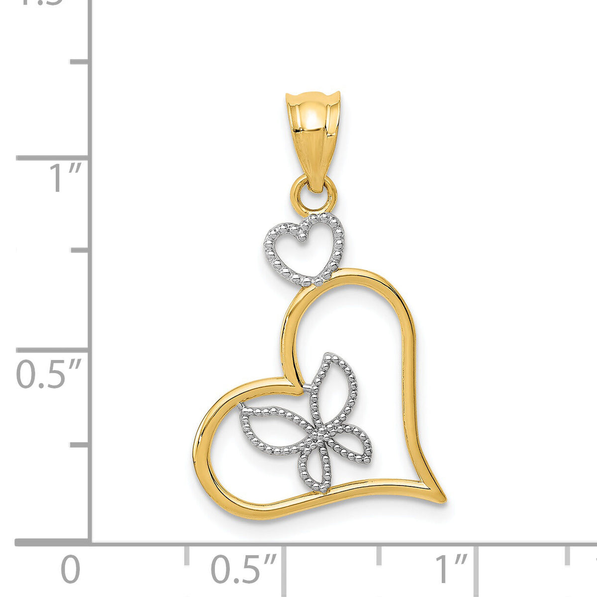 14k and White Rhodium Butterfly in Heart Pendant-K3979