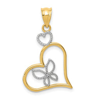 14k and White Rhodium Butterfly in Heart Pendant-K3979