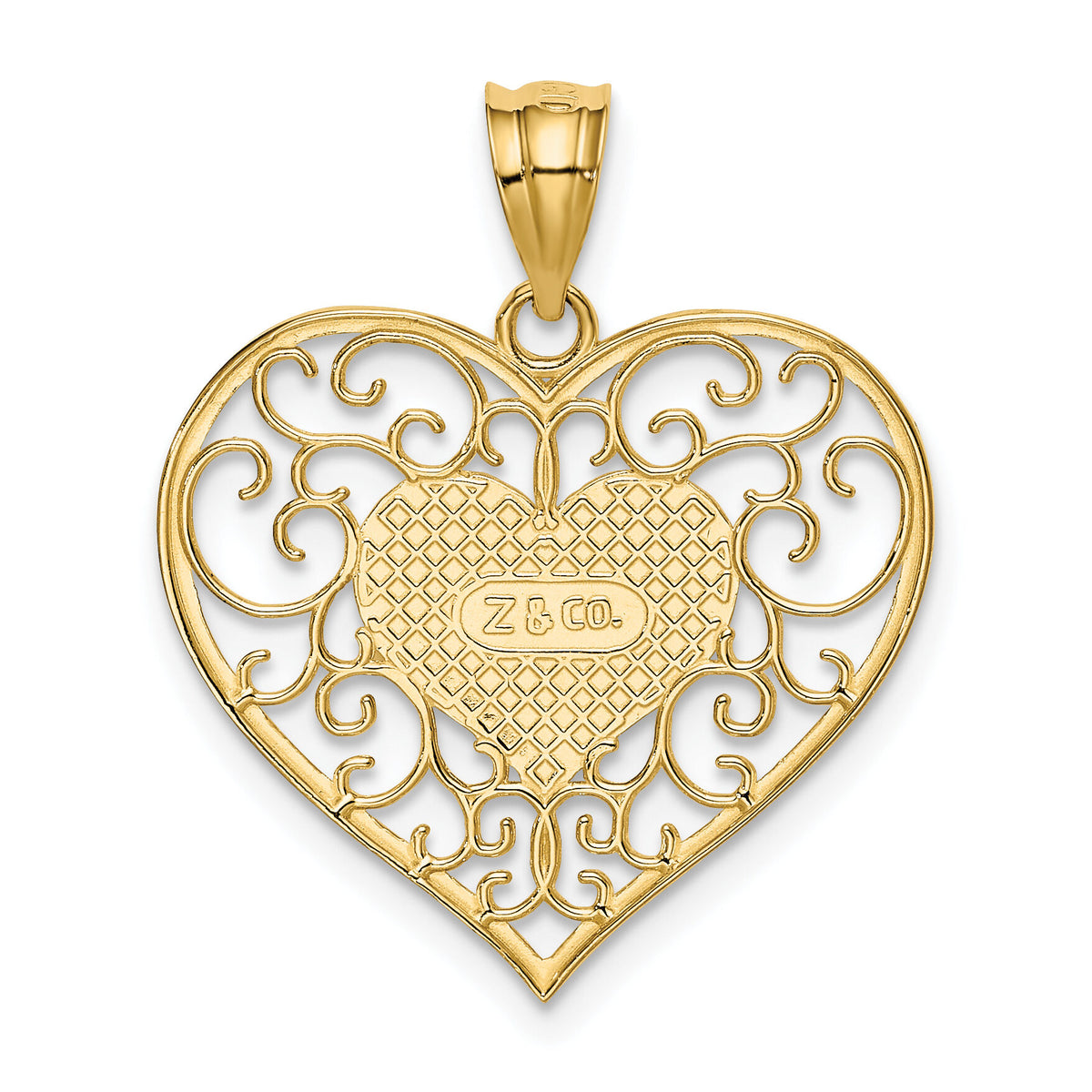 14K Polished Filigree Heart Pendant-K3982