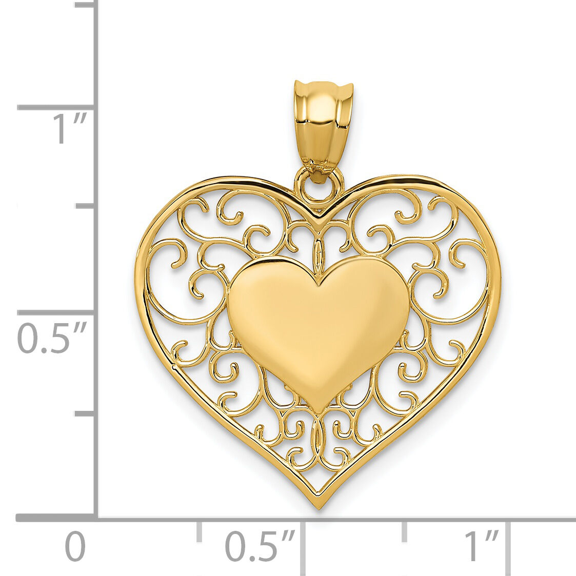 14K Polished Filigree Heart Pendant-K3982