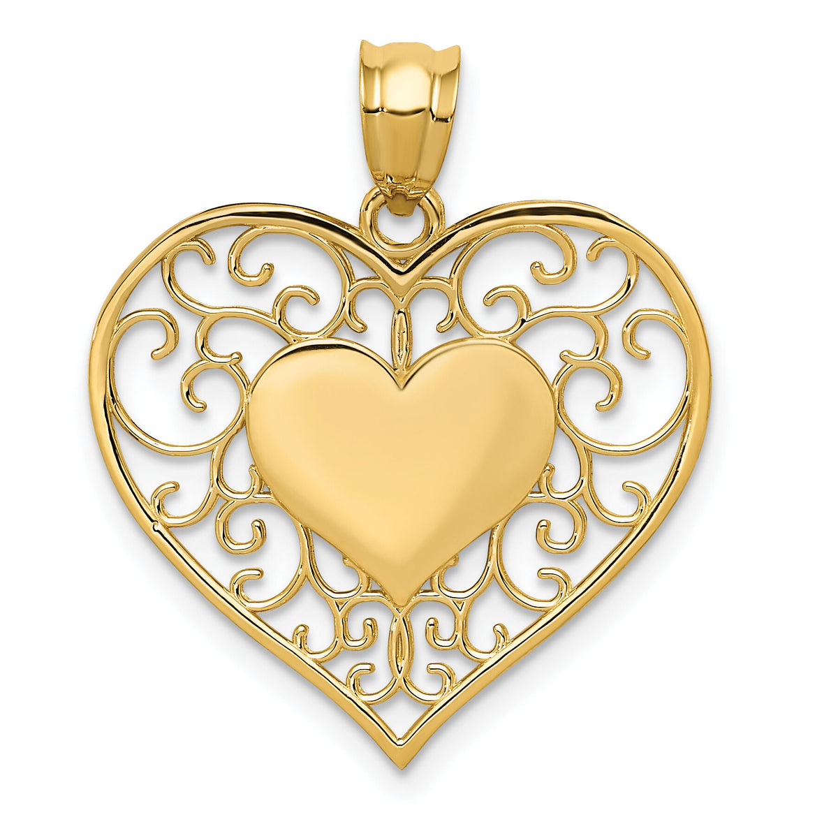 14K Polished Filigree Heart Pendant-K3982