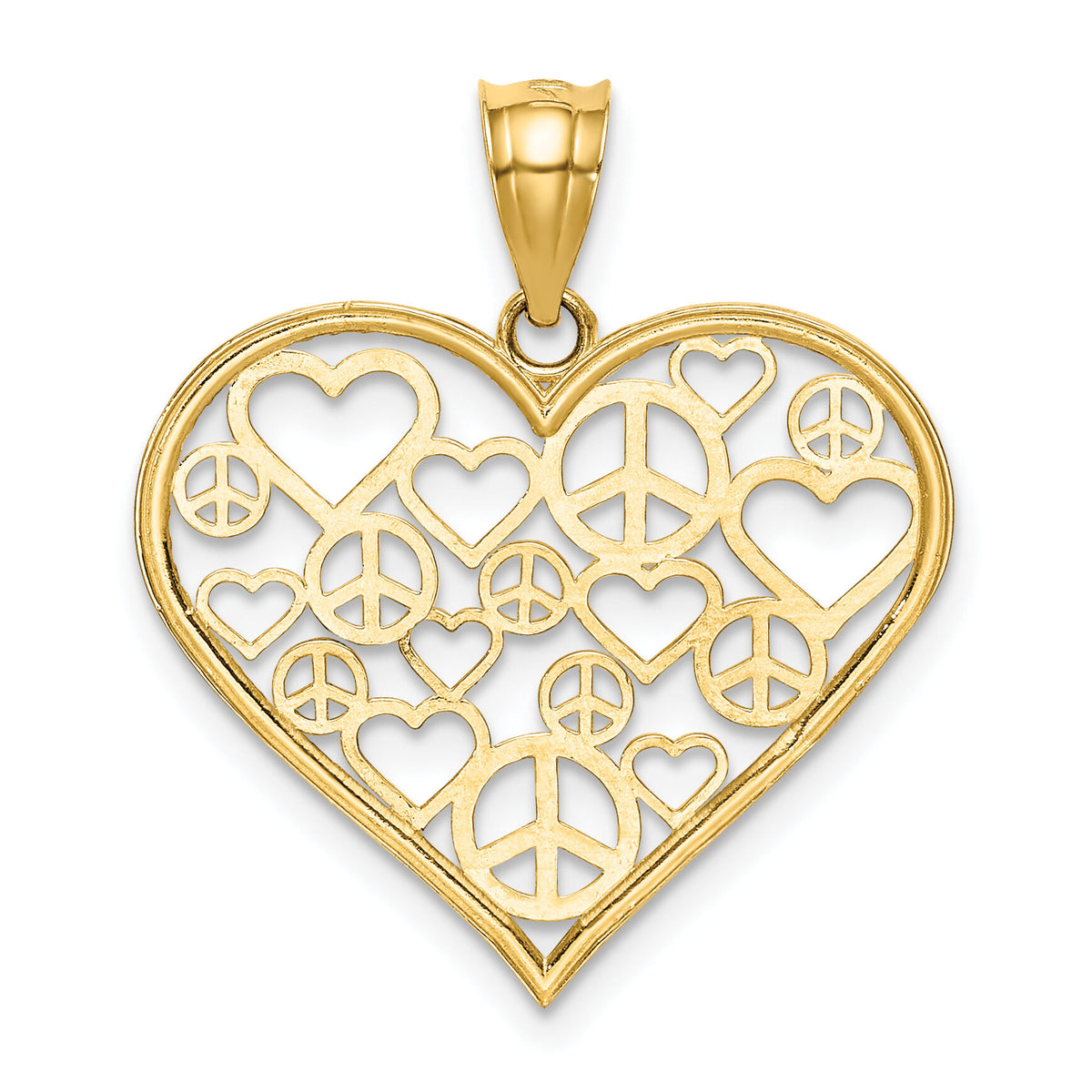 14K Polished Hearts and Peace Signs in Heart Pendant-K3991