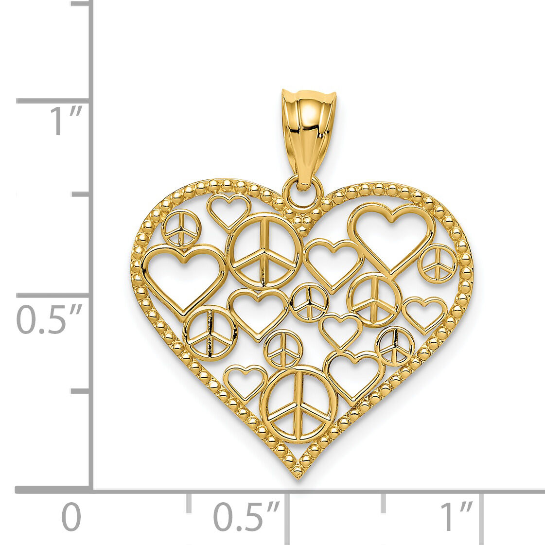 14K Polished Hearts and Peace Signs in Heart Pendant-K3991