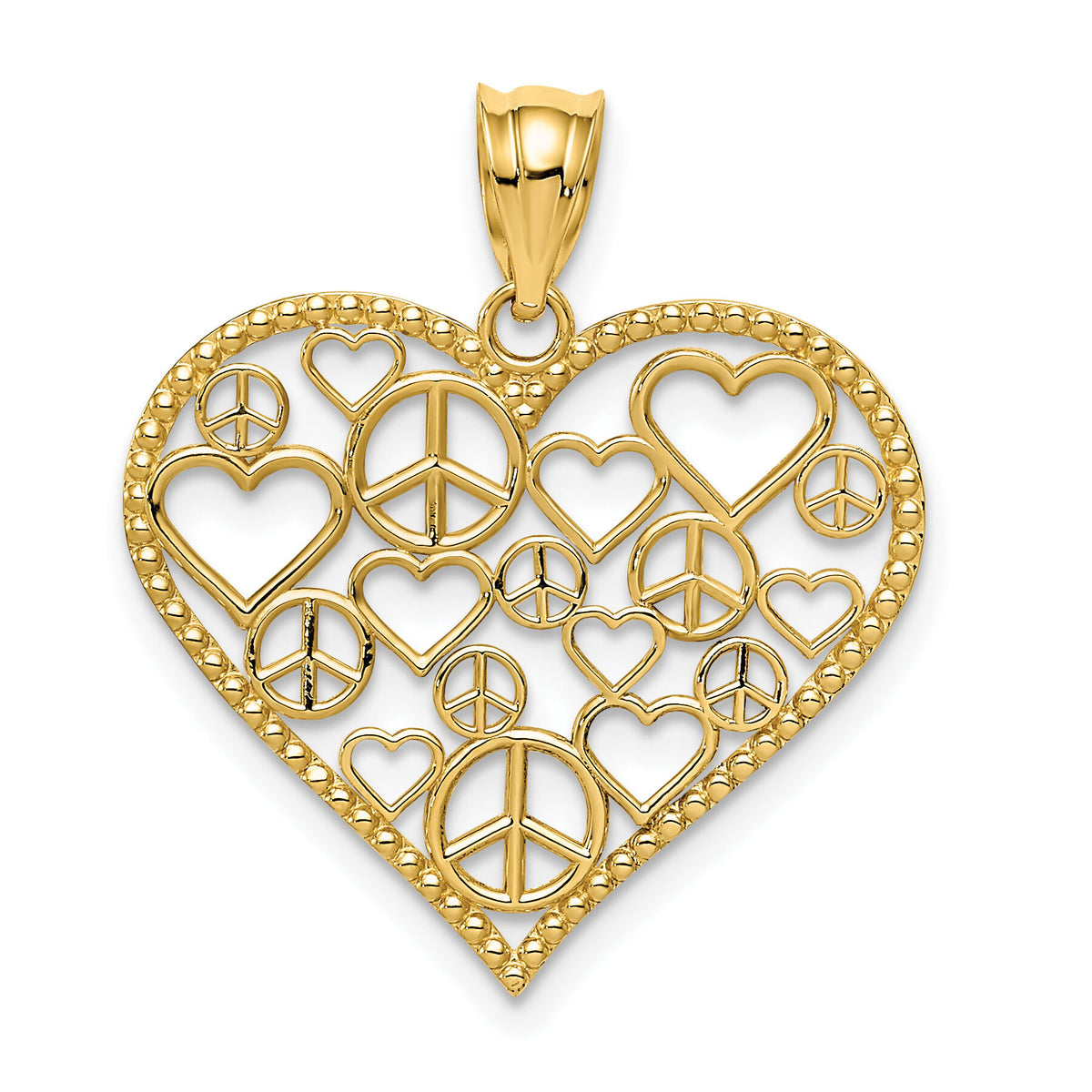 14K Polished Hearts and Peace Signs in Heart Pendant-K3991