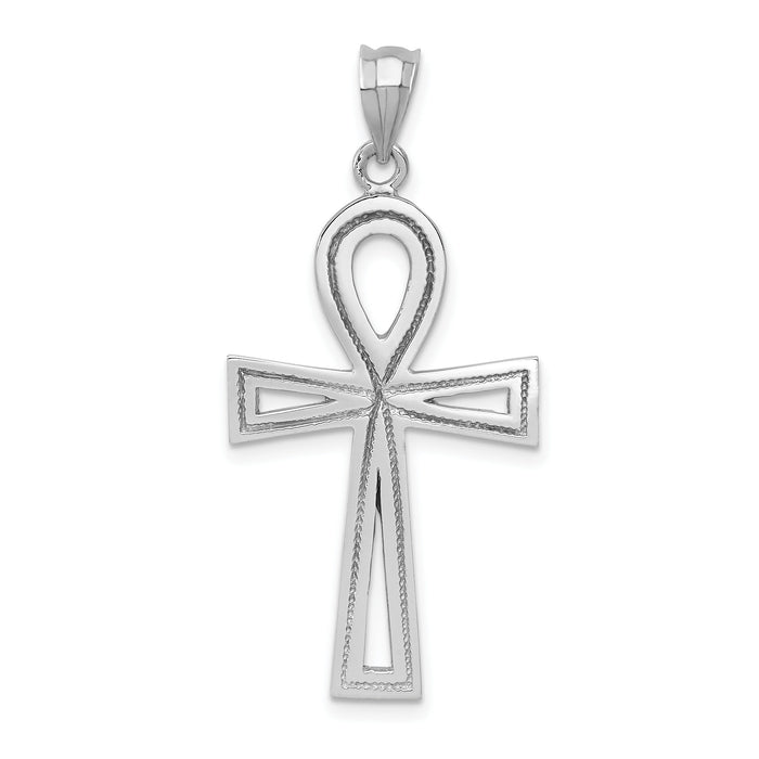 14k White Gold Ankh Cross Pendant-K400