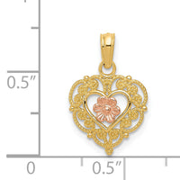14K Two-tone Polished Flower in Fancy Border Heart Pendant-K4012