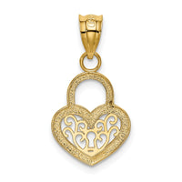14K Polished Filigree Heart Lock Charm-K4033